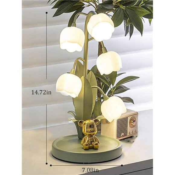 Flower Table Lamp Vintage Lily Night Light LED Bedside Light for Bedroom Decor - Picture 6 of 7